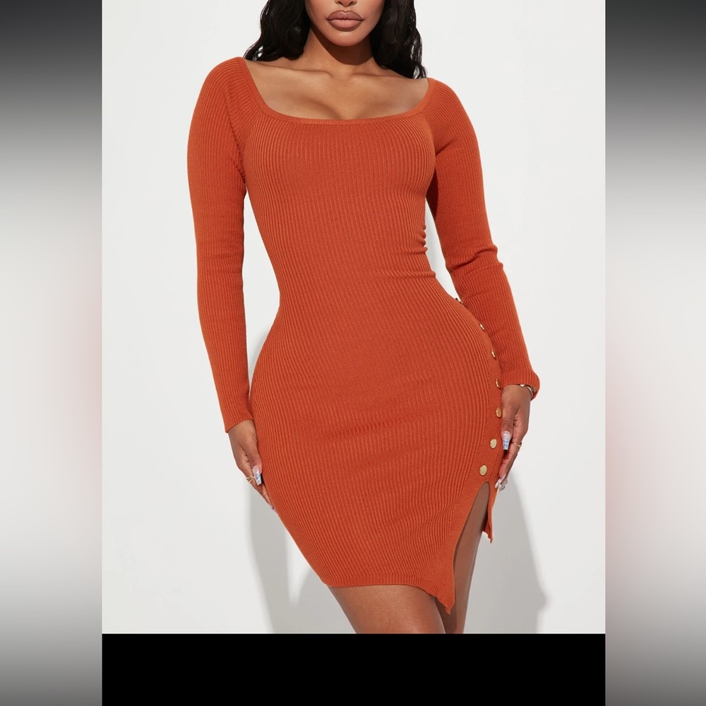 Fashion nova women Sweater Dress long sleeve Asymmetrical Snap Front boat neck